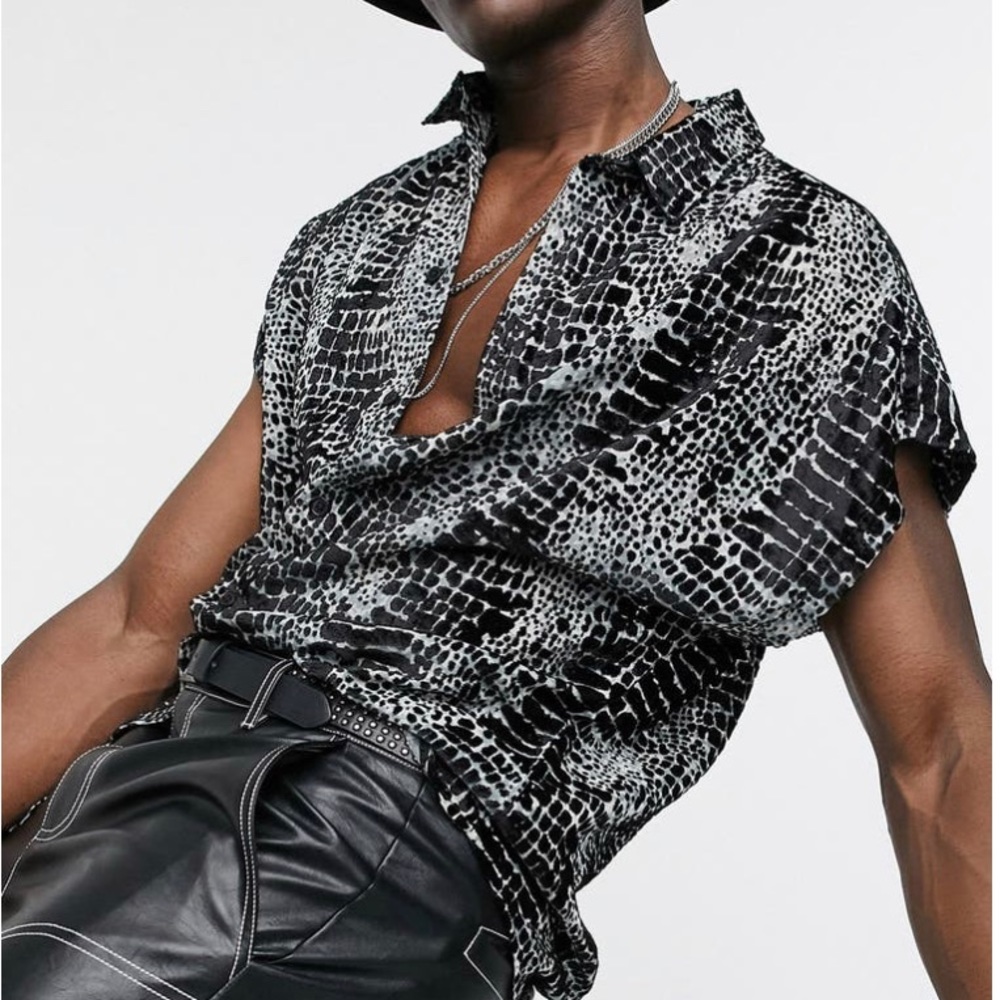 Snake Skin Cap Sleeve Button Down
